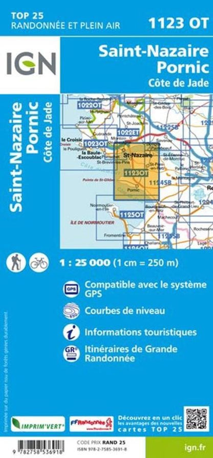 Carte IGN saint nazaire pornic 1123OT série Top 25