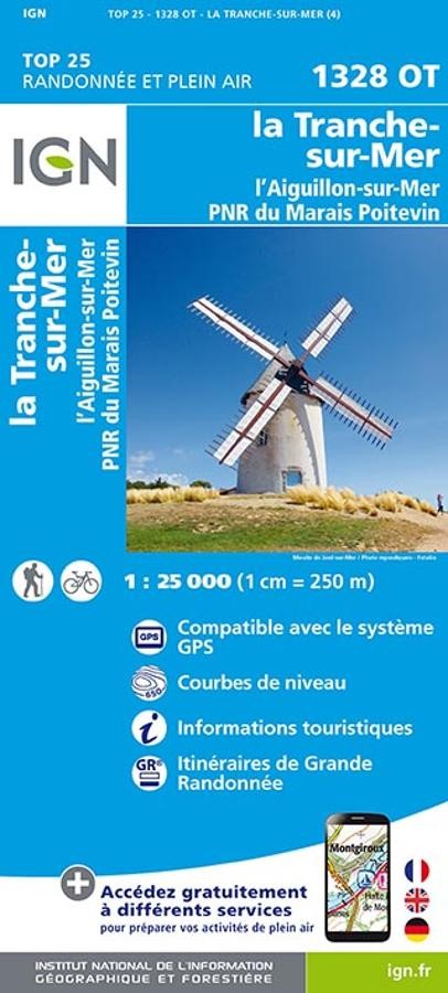 Carte IGN la tranche mer parc marias aiguillon sur mer 1328OT série Top 25