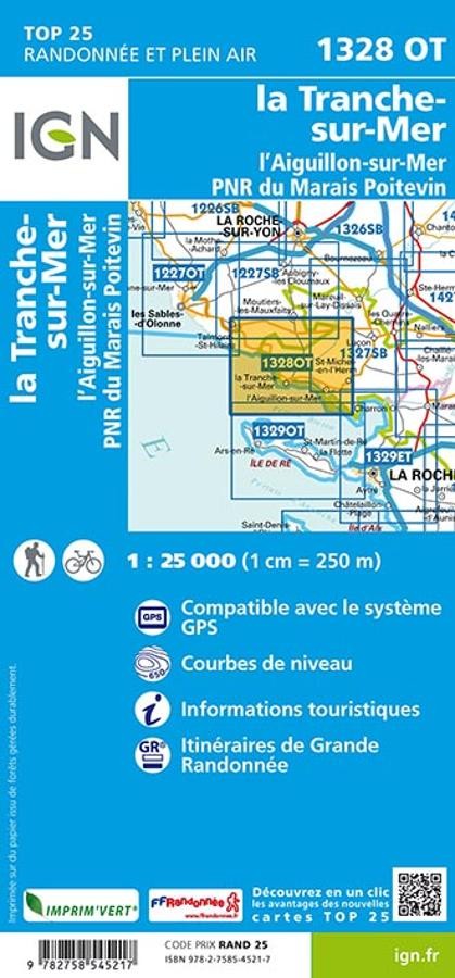 Carte IGN la tranche mer parc marias aiguillon sur mer 1328OT série Top 25