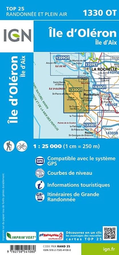 Carte IGN Île d'Oléron et Île d'Aix 1330OT série Top 25