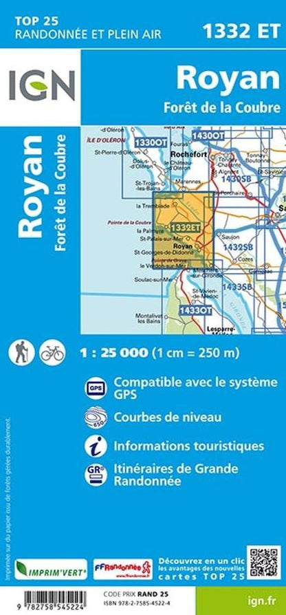 Carte IGN Royan Forêt de la Coubre 1332ET série Top 25