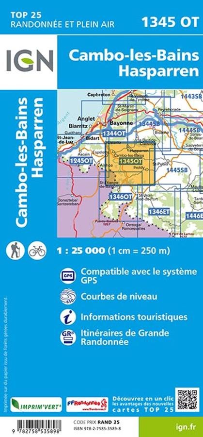 Carte IGN cambo les bains 1345OT série Top 25