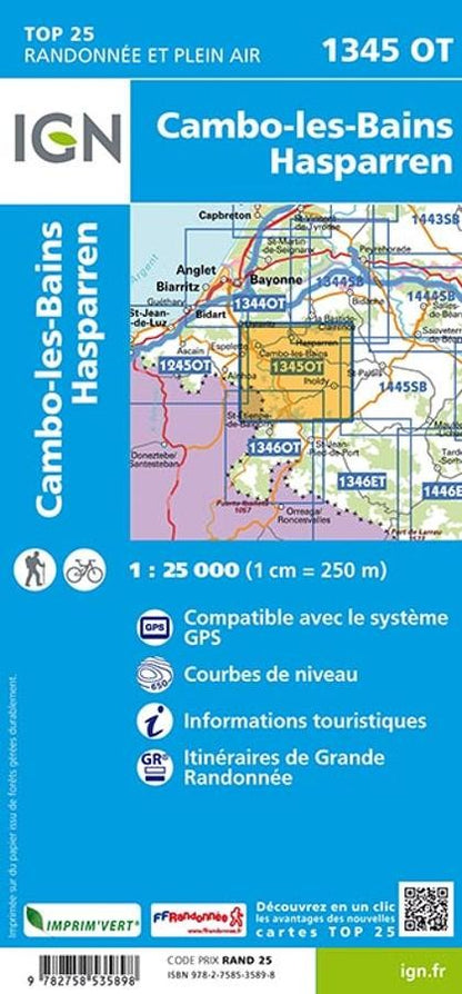 Carte IGN cambo les bains 1345OT série Top 25