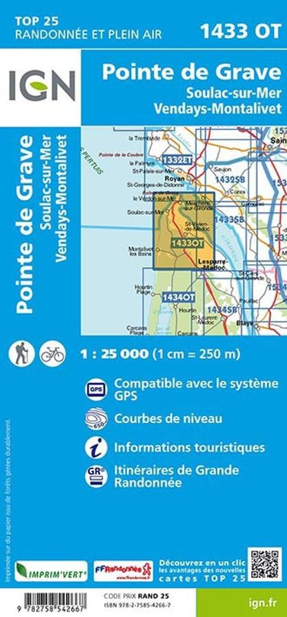 Carte IGN soulac sur mer montalivert pointe de grave 1433OT série Top 25