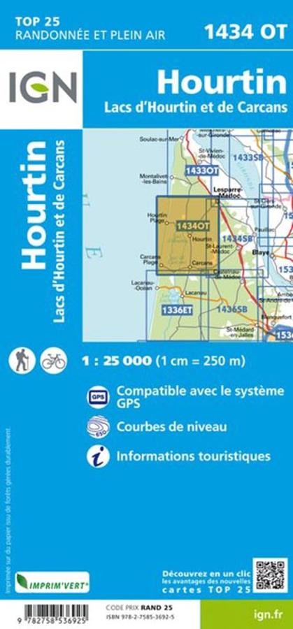 Carte IGN hourtin lacs hourtinet de carcans 1434OT série Top 25