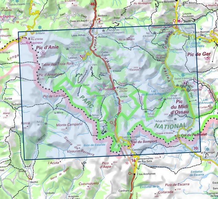 Carte IGN Ossau Vallée Aspe parc national Pyrénées 1547 OT série Top 25