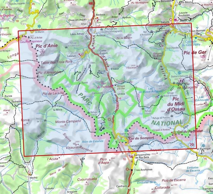 Carte IGN Ossau Vallée Aspe parc national Pyrénées 1547 OT série Top 25