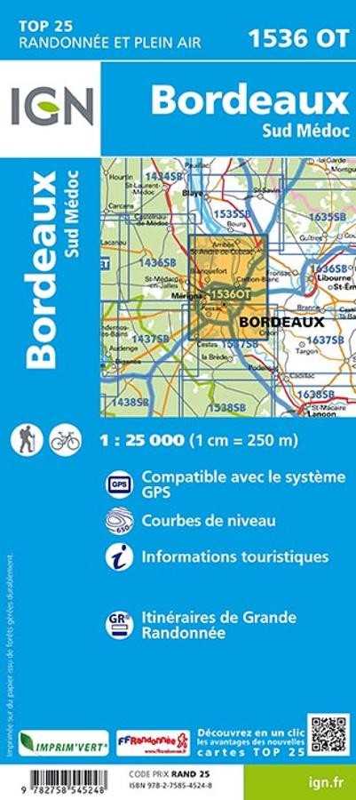 Carte IGN bordeaux sud medoc 1526OT série Top 25
