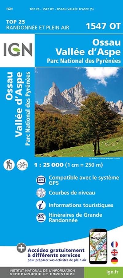 Carte IGN Ossau Vallée Aspe parc national Pyrénées 1547 OT série Top 25