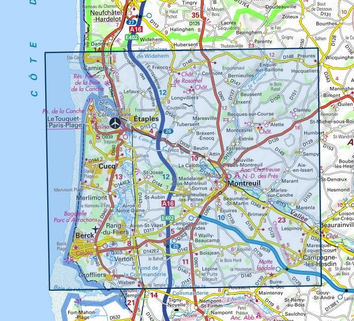 Carte IGN le touquet paris plage berck vallee de la canche 2105ET série Top 25