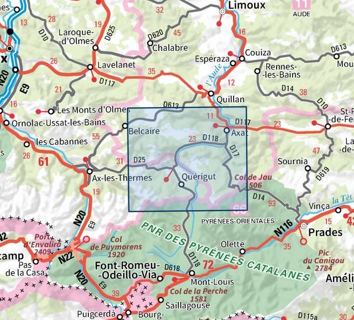 Carte IGN axat querigut gorges audes 2248ET série Top 25