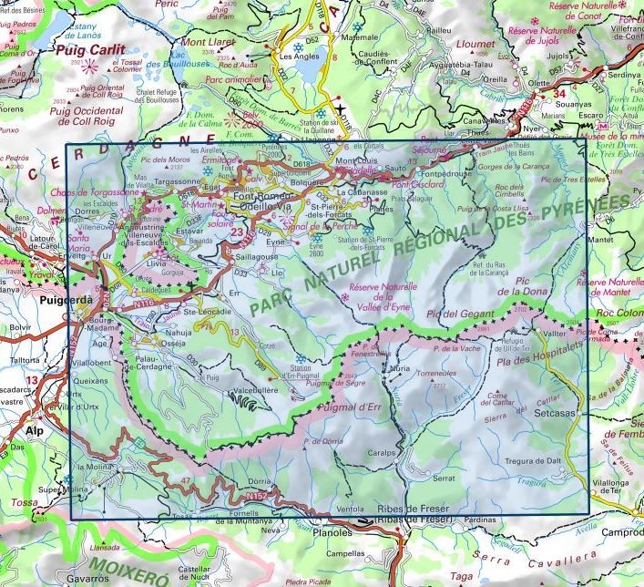 Carte IGN bourg madame mont louis col de la perche 2250ET série Top 25