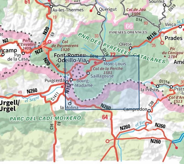 Carte IGN bourg madame mont louis col de la perche 2250ET série Top 25