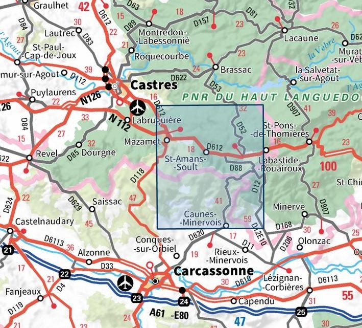 Carte IGN montagne noire est mazamet 2344ET série Top 25