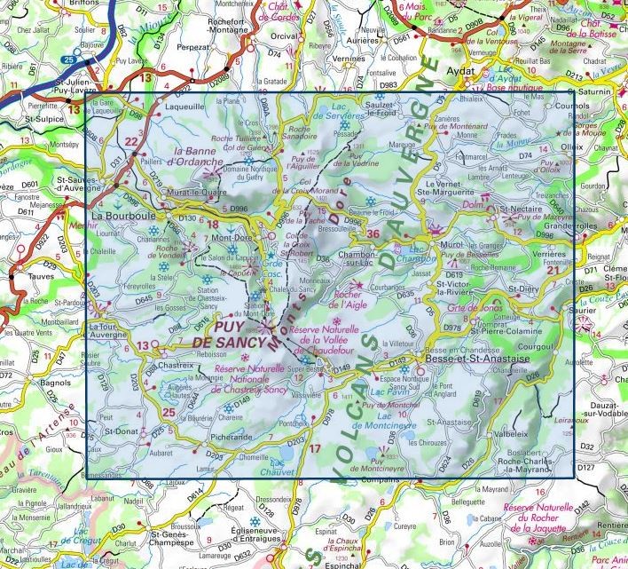 Carte IGN massif du sancy parc national volcans auvergne 2432ET série Top 25