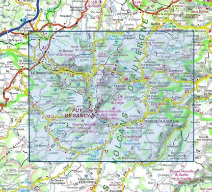 Carte IGN massif du sancy parc national volcans auvergne 2432ET série Top 25