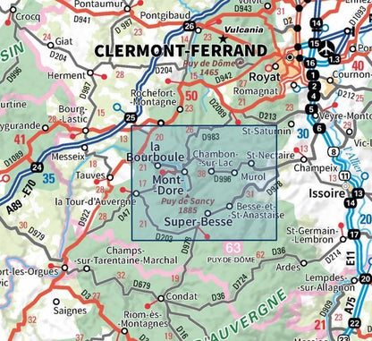 Carte IGN massif du sancy parc national volcans auvergne 2432ET série Top 25