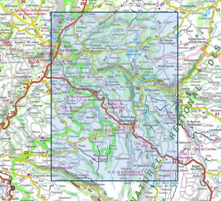 Carte IGN riom montagne bort les orgues parc volcans auvergne 2434OT série Top 25