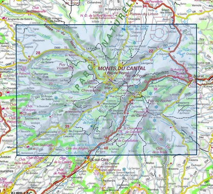 Carte IGN monts cantal parc national des volcans auvergne 2435OT série Top 25