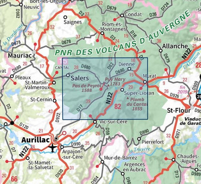 Carte IGN monts cantal parc national des volcans auvergne 2435OT série Top 25