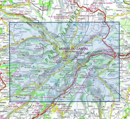 Carte IGN monts cantal parc national des volcans auvergne 2435OT série Top 25