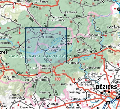 Carte IGN monts de lacaune la salvetat sur agout 2443ET série Top 25