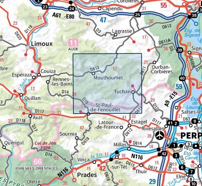 Carte IGN tuchan massif des cordbieres 2447OT série Top 25