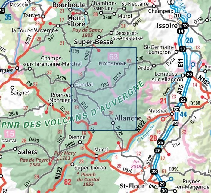 Carte IGN monts du cezallier parc national volcans auvergne 2534OT série Top 25