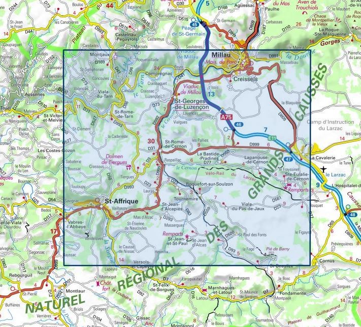 Carte IGN millau saint agrique parc national des grands causses 2541OT série Top 25