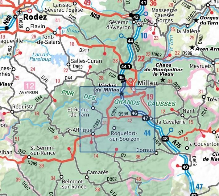 Carte IGN millau saint agrique parc national des grands causses 2541OT série Top 25