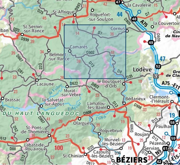 Carte IGN Camarès Avène 2542OT série Top 25