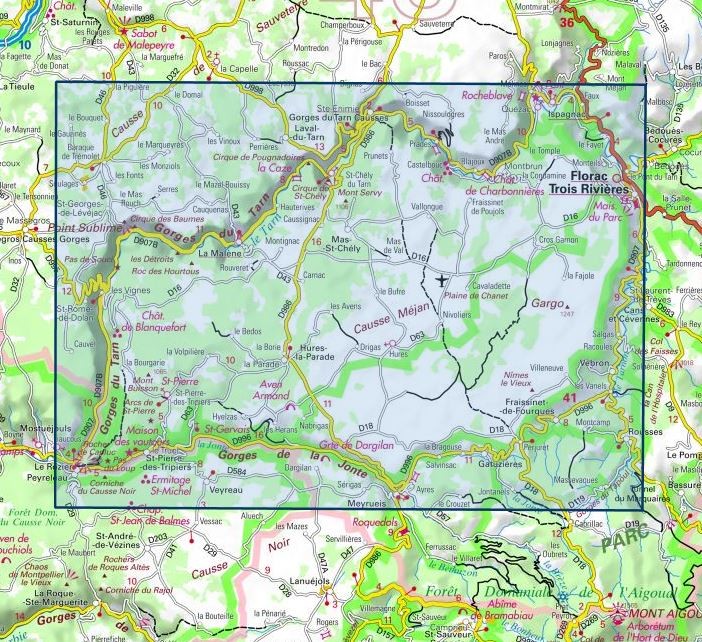 Carte IGN gorges du tarn la jonte causse mejan parc nationel cevennes 2640OT série Top 25