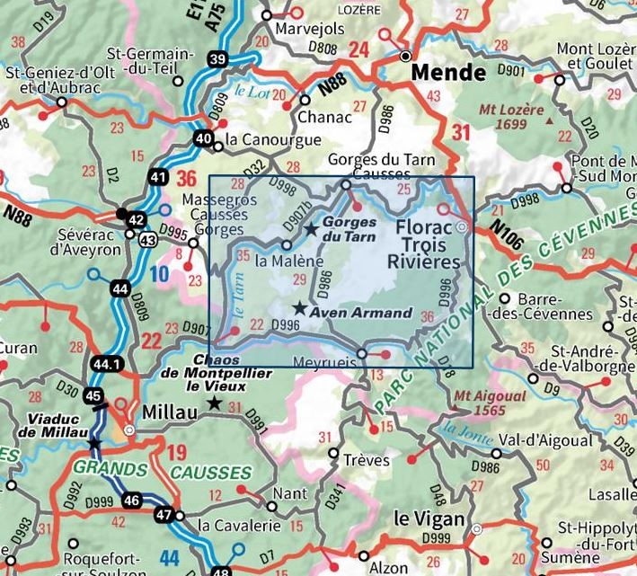 Carte IGN gorges du tarn la jonte causse mejan parc nationel cevennes 2640OT série Top 25