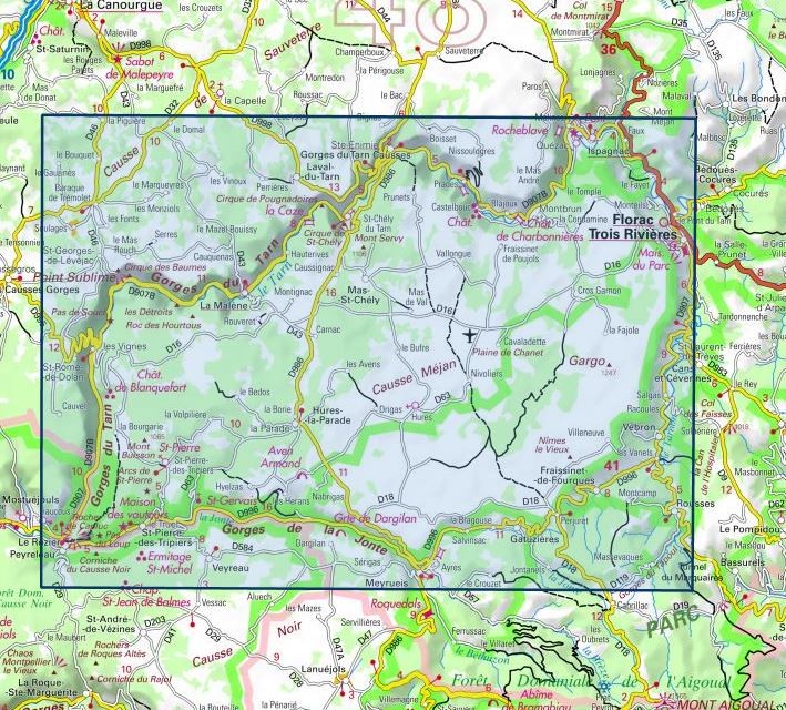 Carte IGN gorges du tarn la jonte causse mejan parc nationel cevennes 2640OT série Top 25