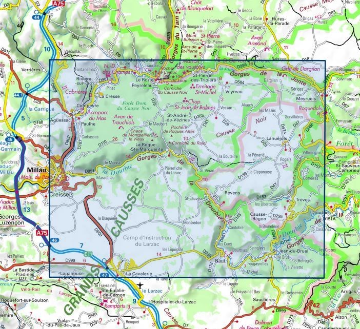 Carte IGN millau gorges de la dourbie causse noir 2641OT série Top 25