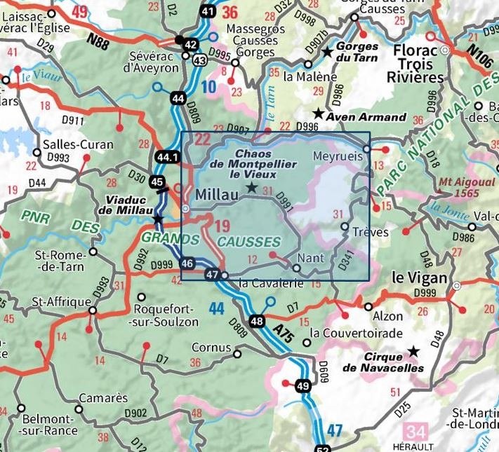 Carte IGN millau gorges de la dourbie causse noir 2641OT série Top 25