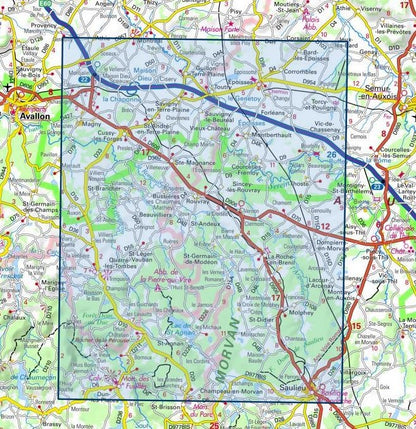 Carte IGN quarre les tombres saulieu parc national du morvan 2822OT série Top 25