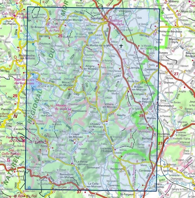 Carte IGN saulieu lac des settons parc national du morvan 2823ET série Top 25