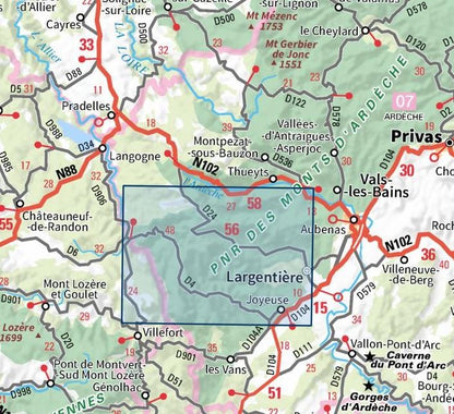Carte IGN largentiere bastide puylaurent 2838OT série Top 25