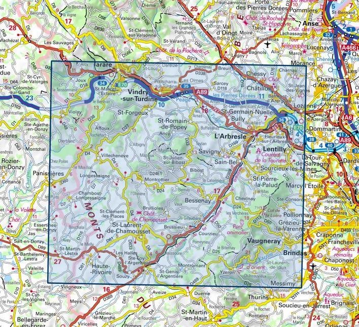 Carte IGN arbresle monts de tarare col de la luere 2931ET série Top 25