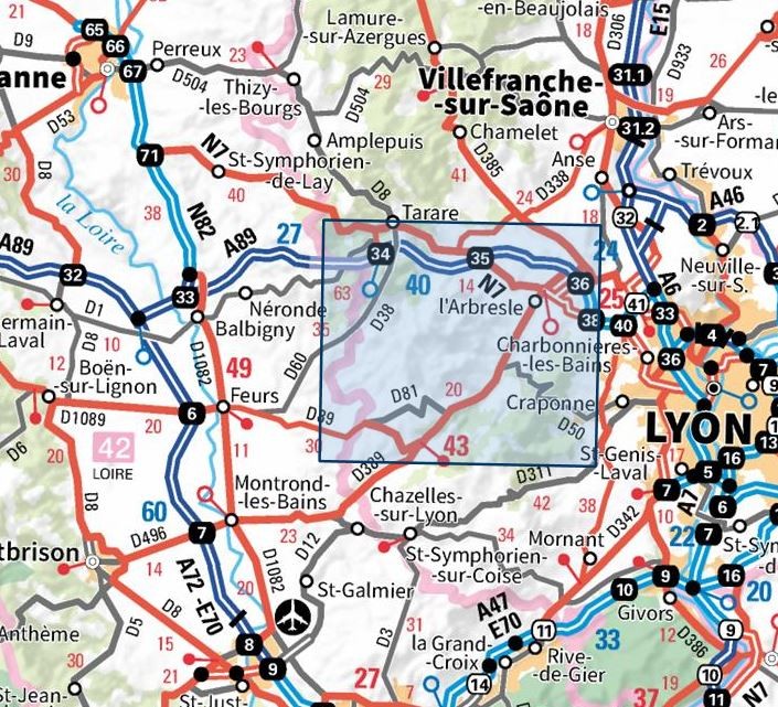 Carte IGN arbresle monts de tarare col de la luere 2931ET série Top 25