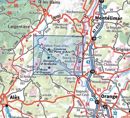 Carte IGN gorges ardeche bourg saint andeol vallon pont arc 2939OT série Top 25