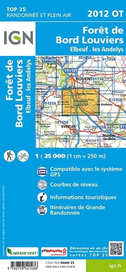 Carte IGN foret bord louviers elbeuf les andelys 2012OT série Top 25