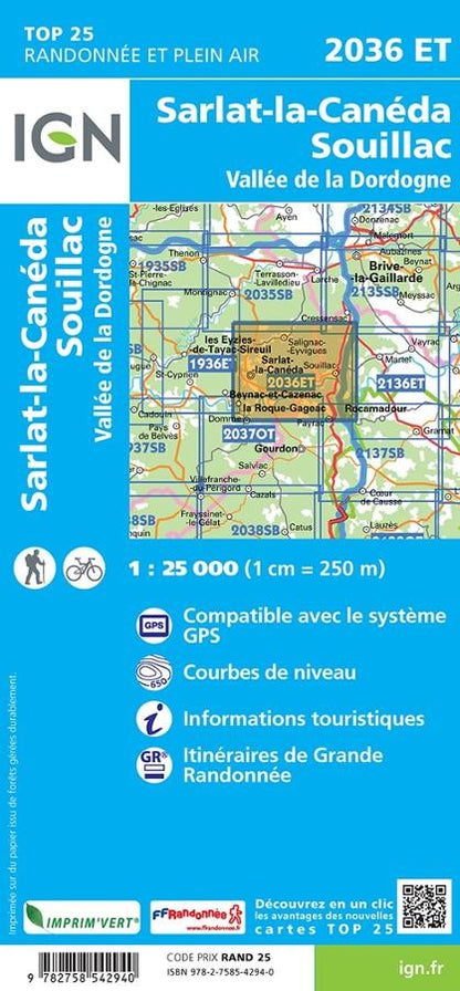 Carte IGN sarlat souillac 2036ET série Top 25