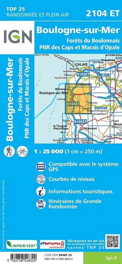 Carte IGN boulogne sur mer 2104ET série Top 25