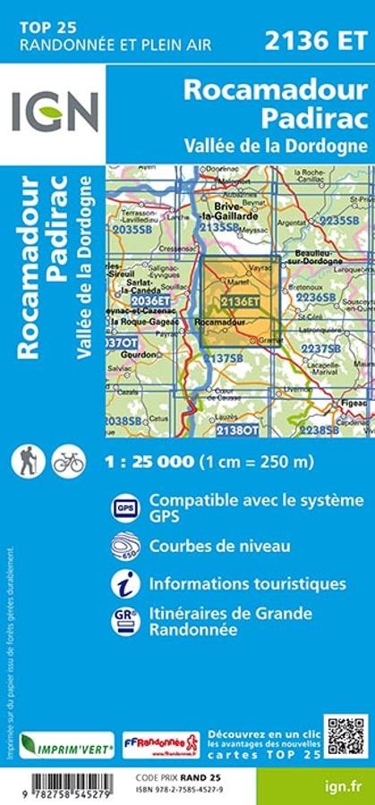 Carte IGN rocamandour padirac vallee dordogne 2136ET série Top 25