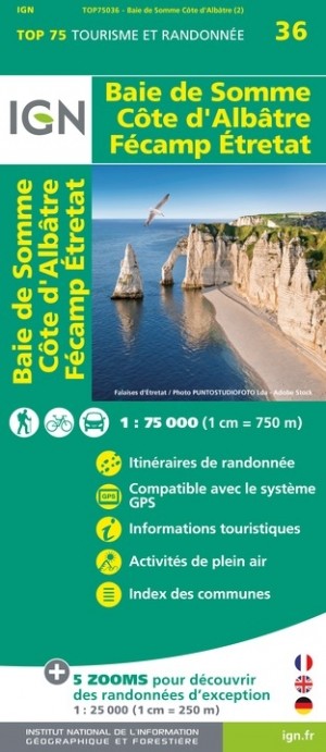 Carte tourisme Baie de Somme, Côte d'Albâtre, Fécamp, Etretat IGN Top 75