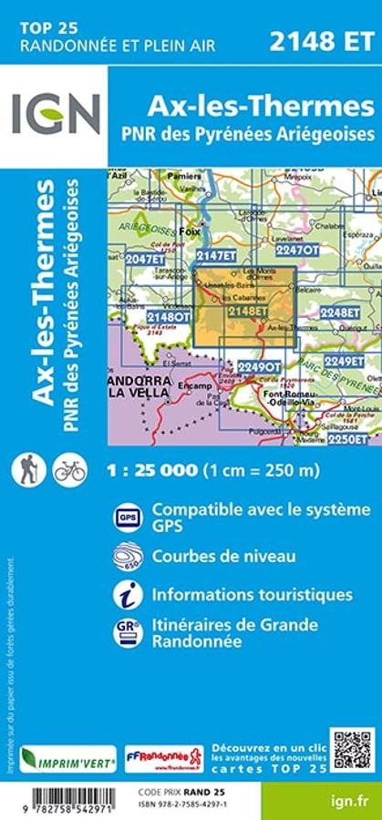 Carte IGN ax les thermes 2148ET série Top 25