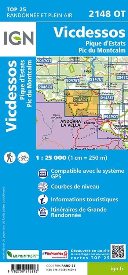 Carte IGN vicdessos pic estats montcalm 2148OT série Top 25