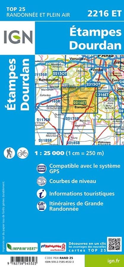 Carte IGN etampes dourban 2216ET série Top 25